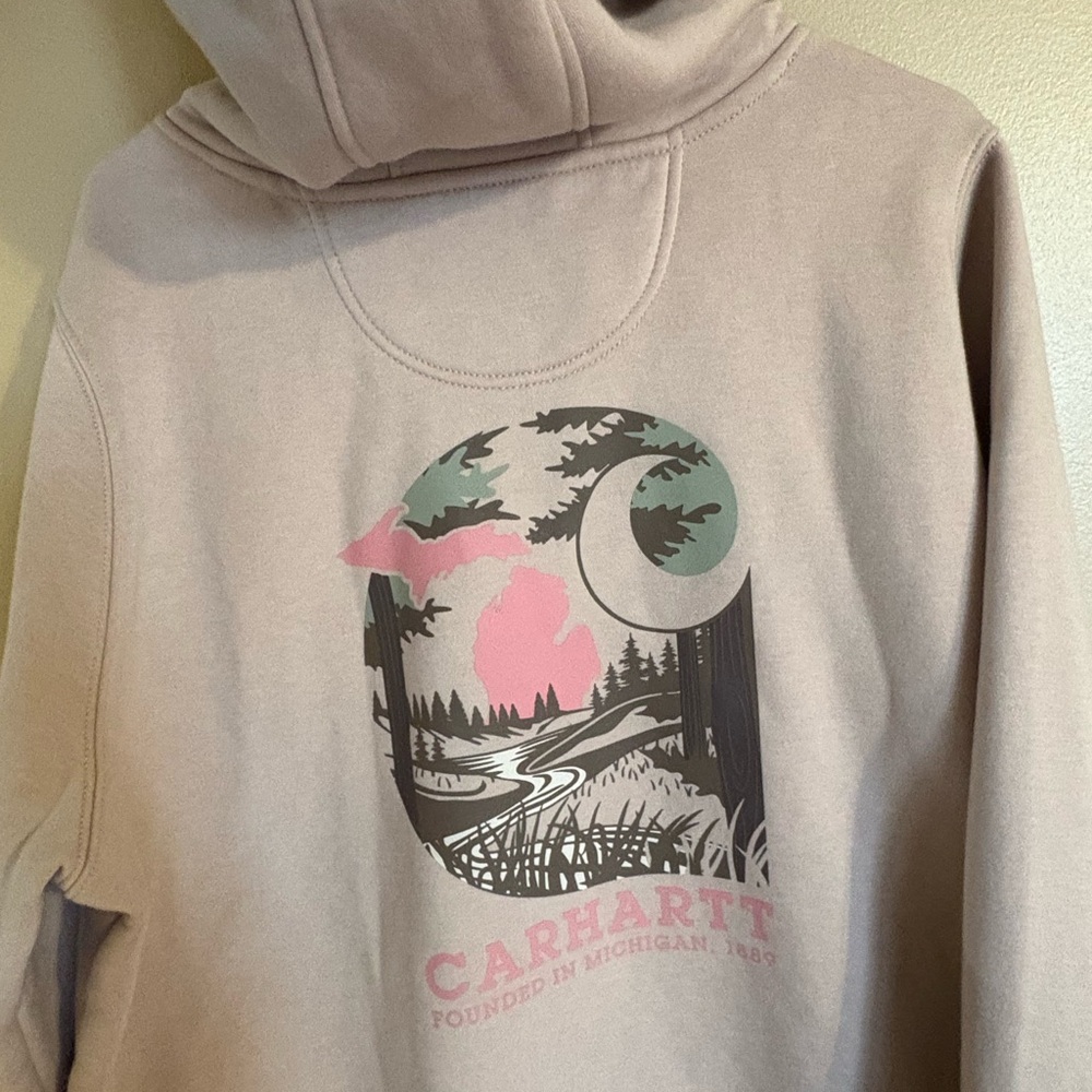 Carhartt Relaxed Fit Hoodie XL Beige Tan Graphic Back Worn Once - Picture 4 of 4